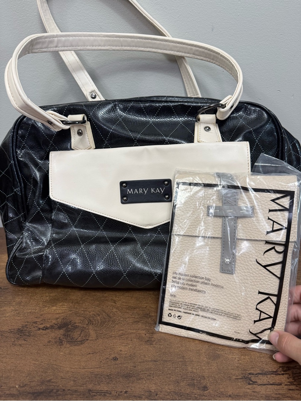 Mary Kay Two-Tone Black and Cream Quilted Print Handbag & City Modern Crossbody